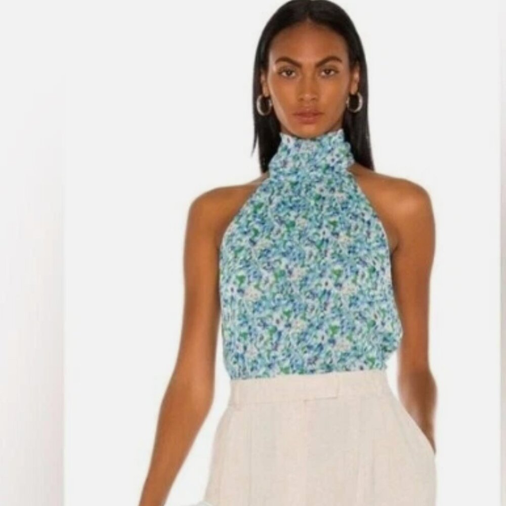 Sabina Musayev Madison Printed Halter Top in Blue Floral (NWT)